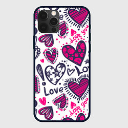 Чехол для iPhone 12 Pro Love - pink hearts, цвет: 3D-черный