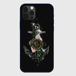 Чехол для iPhone 12 Pro Якорь с компасом и цветами, цвет: 3D-черный