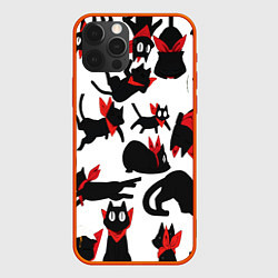 Чехол для iPhone 12 Pro Черный котик, цвет: 3D-красный