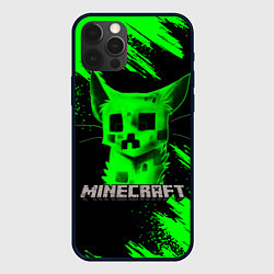 Чехол для iPhone 12 Pro MINECRAFT CREEPER CAT, цвет: 3D-черный