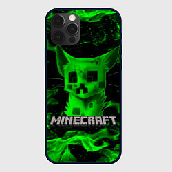 Чехол для iPhone 12 Pro MINECRAFT CREEPER CAT, цвет: 3D-черный