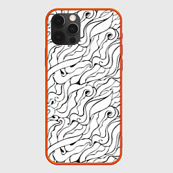 Чехол для iPhone 12 Pro Черно-белые узоры, цвет: 3D-красный