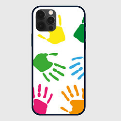 Чехол для iPhone 12 Pro Цветные ладошки - Детский узор, цвет: 3D-черный