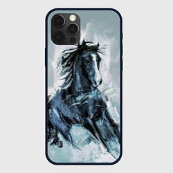 Чехол для iPhone 12 Pro Нарисованный конь, цвет: 3D-черный
