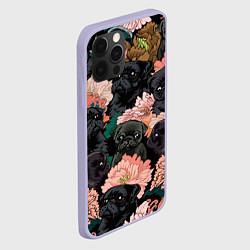 Чехол для iPhone 12 Pro Мопсы и Цветы, цвет: 3D-светло-сиреневый — фото 2