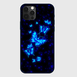 Чехол для iPhone 12 Pro Неоновые бабочки, цвет: 3D-черный