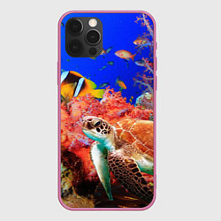 Чехол для iPhone 12 Pro Морская черепаха, цвет: 3D-малиновый