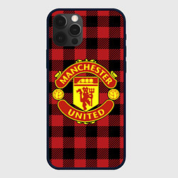 Чехол iPhone 12 Pro Манчестер Юнайтед фон в клетку