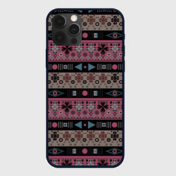 Чехол для iPhone 12 Pro Этнический полосатый орнамент, цвет: 3D-черный