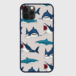 Чехол для iPhone 12 Pro Кровожадные акулы паттерн, цвет: 3D-черный