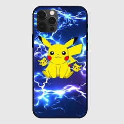 Чехол для iPhone 12 Pro ПИКАЧУ НА ФОНЕ МОЛНИЙ PIKACHU FLASH, цвет: 3D-черный