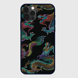 Чехол для iPhone 12 Pro Цветные драконы, цвет: 3D-черный
