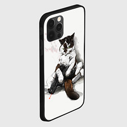 Чехол для iPhone 12 Pro Котик с пистолетом на стене мем, цвет: 3D-черный — фото 2