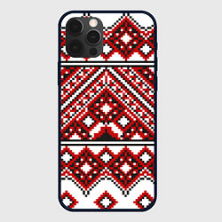Чехол для iPhone 12 Pro Русский узор, геометрическая вышивка, цвет: 3D-черный