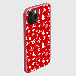 Чехол для iPhone 12 Pro НОВОГОДНИЙ УЗОР КРАСНО БЕЛЫЙ, цвет: 3D-малиновый — фото 2