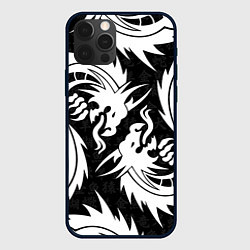 Чехол для iPhone 12 Pro УЗОР ИЗ БЕЛЫХ ДРАКОНОВ WHITE DRAGON TOKYO, цвет: 3D-черный