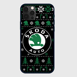 Чехол для iPhone 12 Pro SKODA, ШКОДА НОВОГОДНИЙ, цвет: 3D-черный