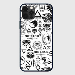 Чехол для iPhone 12 Pro THE WITCHER LOGOBOMBING ЧЁРНО БЕЛЫЙ ВЕДЬМАК ПАТТЕР, цвет: 3D-черный