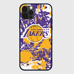 Чехол для iPhone 12 Pro LAKERS ФИРМЕННЫЕ ЦВЕТА БРЫЗГИ КРАСОК LA, цвет: 3D-черный