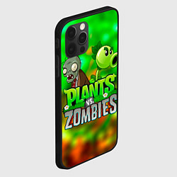 Чехол для iPhone 12 Pro Plants vs Zombies горохострел и зомби, цвет: 3D-черный — фото 2