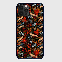 Чехол для iPhone 12 Pro Кастеты, Пистолеты, Розы, Сердечки, цвет: 3D-черный