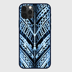 Чехол для iPhone 12 Pro Неоновый узор Абстракция Голубой и синий цвет на ч, цвет: 3D-черный