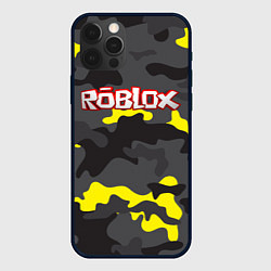 Чехол для iPhone 12 Pro Roblox Камуфляж Жёлто-Серый, цвет: 3D-черный