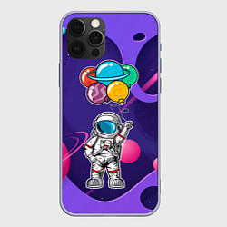 Чехол для iPhone 12 Pro Космонавт с шариками, цвет: 3D-светло-сиреневый