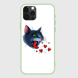 Чехол для iPhone 12 Pro Cat love meow, цвет: 3D-салатовый