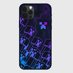 Чехол для iPhone 12 Pro Minecraft CREEPER NEON, цвет: 3D-черный