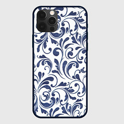 Чехол для iPhone 12 Pro Гжелевый рисунок, цвет: 3D-черный