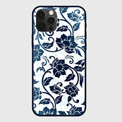 Чехол для iPhone 12 Pro Гжелевые цветы, цвет: 3D-черный