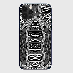 Чехол iPhone 12 Pro Черно-белый этнический орнамент