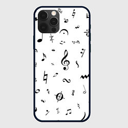Чехол для iPhone 12 Pro Нотные Знаки Черные на Белом, цвет: 3D-черный