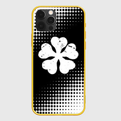 Чехол для iPhone 12 Pro Белый логотип Черный клевер на черном, цвет: 3D-желтый