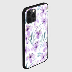 Чехол для iPhone 12 Pro Цветы Фиолетовые Нарисованные Акварелью, цвет: 3D-черный — фото 2