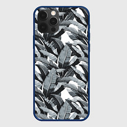 Чехол для iPhone 12 Pro Чёрно-белые Листья Пальм, цвет: 3D-тёмно-синий