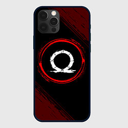 Чехол для iPhone 12 Pro Символ God of War и краска вокруг на темном фоне, цвет: 3D-черный