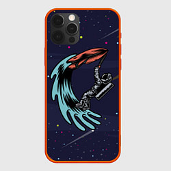 Чехол для iPhone 12 Pro Космонавт на серфинге, цвет: 3D-красный