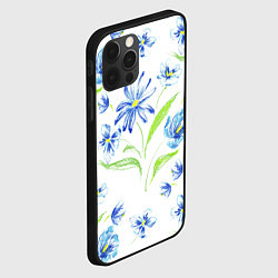 Чехол для iPhone 12 Pro Цветы Синие Нарисованные Карандашами, цвет: 3D-черный — фото 2