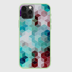 Чехол для iPhone 12 Pro Бирюзово-коричневый геометрический узор, цвет: 3D-салатовый
