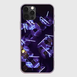 Чехол для iPhone 12 Pro Неоновые фигуры с лазерами - Фиолетовый, цвет: 3D-серый
