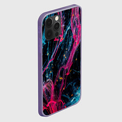 Чехол для iPhone 12 Pro Неоновые краски во тьме - Розовый и голубой, цвет: 3D-серый — фото 2