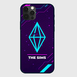 Чехол для iPhone 12 Pro Символ The Sims в неоновых цветах на темном фоне, цвет: 3D-черный