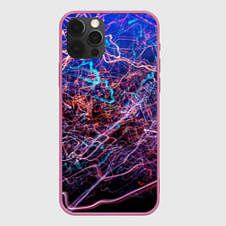 Чехол для iPhone 12 Pro Неоновые сети - Синий, цвет: 3D-малиновый