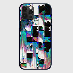 Чехол для iPhone 12 Pro Glitch Abstract squares Глитч Абстрактные квадраты, цвет: 3D-черный