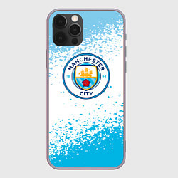 Чехол для iPhone 12 Pro Manchester голубые брызги на белом фоне, цвет: 3D-серый