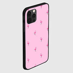 Чехол для iPhone 12 Pro Фламинго на розовом фоне, цвет: 3D-черный — фото 2
