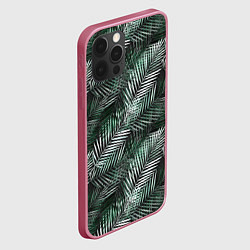 Чехол для iPhone 12 Pro Листья пальмы на черном, цвет: 3D-малиновый — фото 2