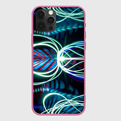Чехол для iPhone 12 Pro Неоновые лучи - Светло-синий, цвет: 3D-малиновый